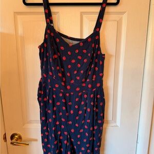 Torrid Navy Blue Romper with Red Strawberry Print